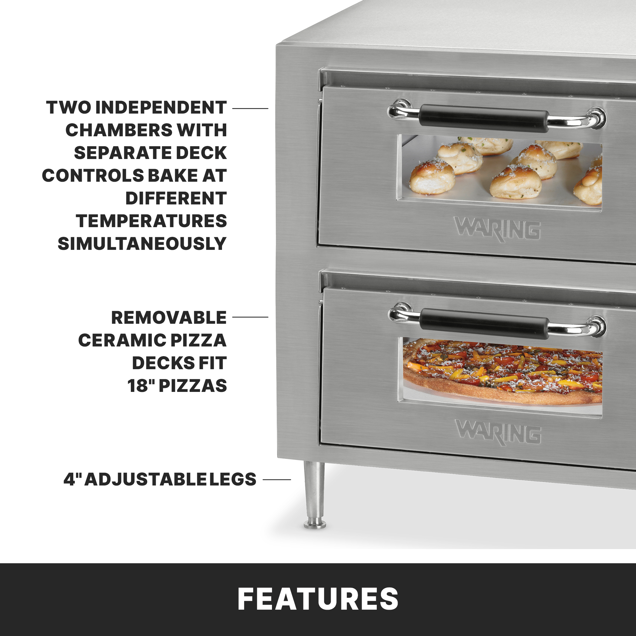 18" Double-Deck Pizza Oven, Dual Chamber